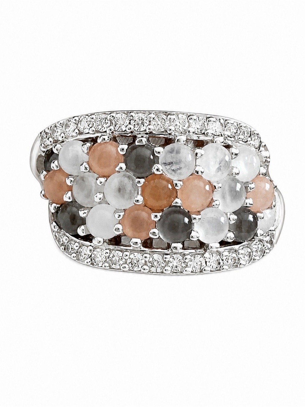 BOHO • Sterling Silver Moonstone Cluster Crystal Statement Ring Made In India